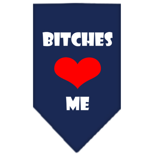 Bitches Love Me Screen Print Bandana Navy Blue Small